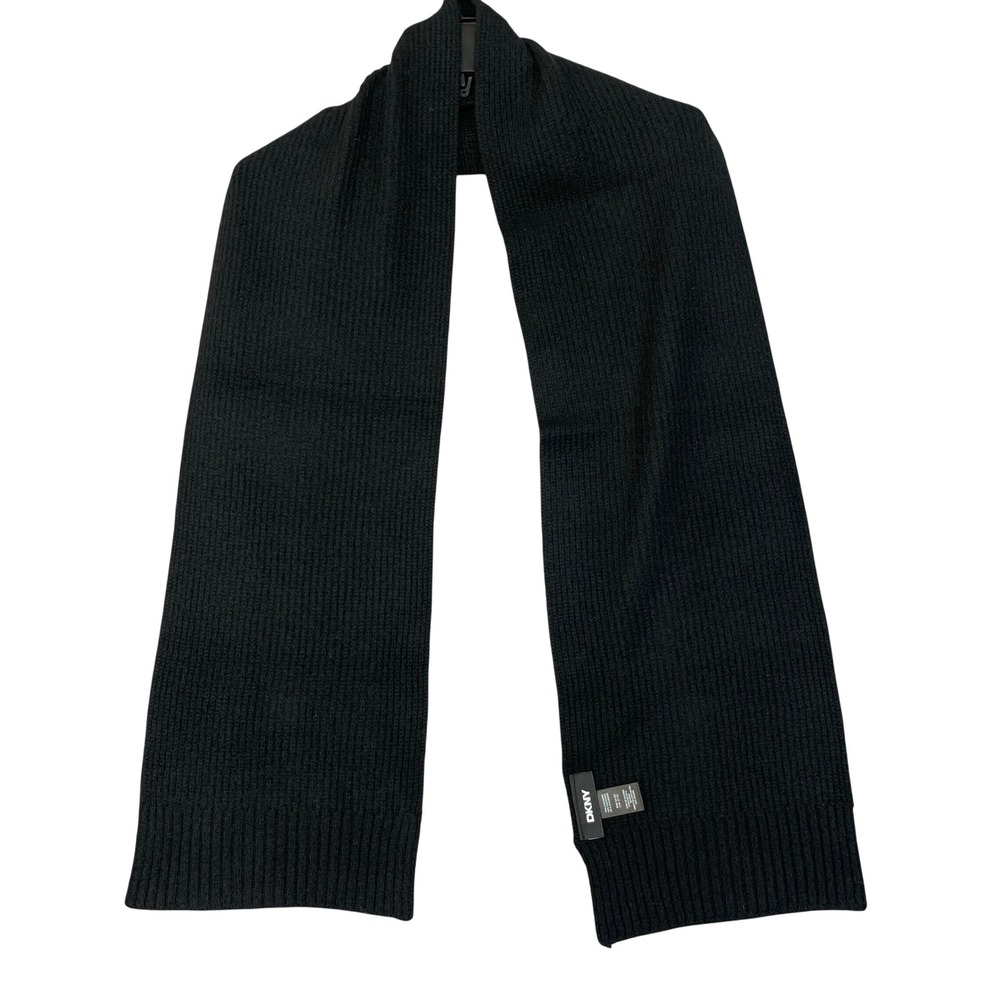 NWT DKNY Women's One Size Black Ribbed Knit Hat Scarf Set 100% Cashmere
